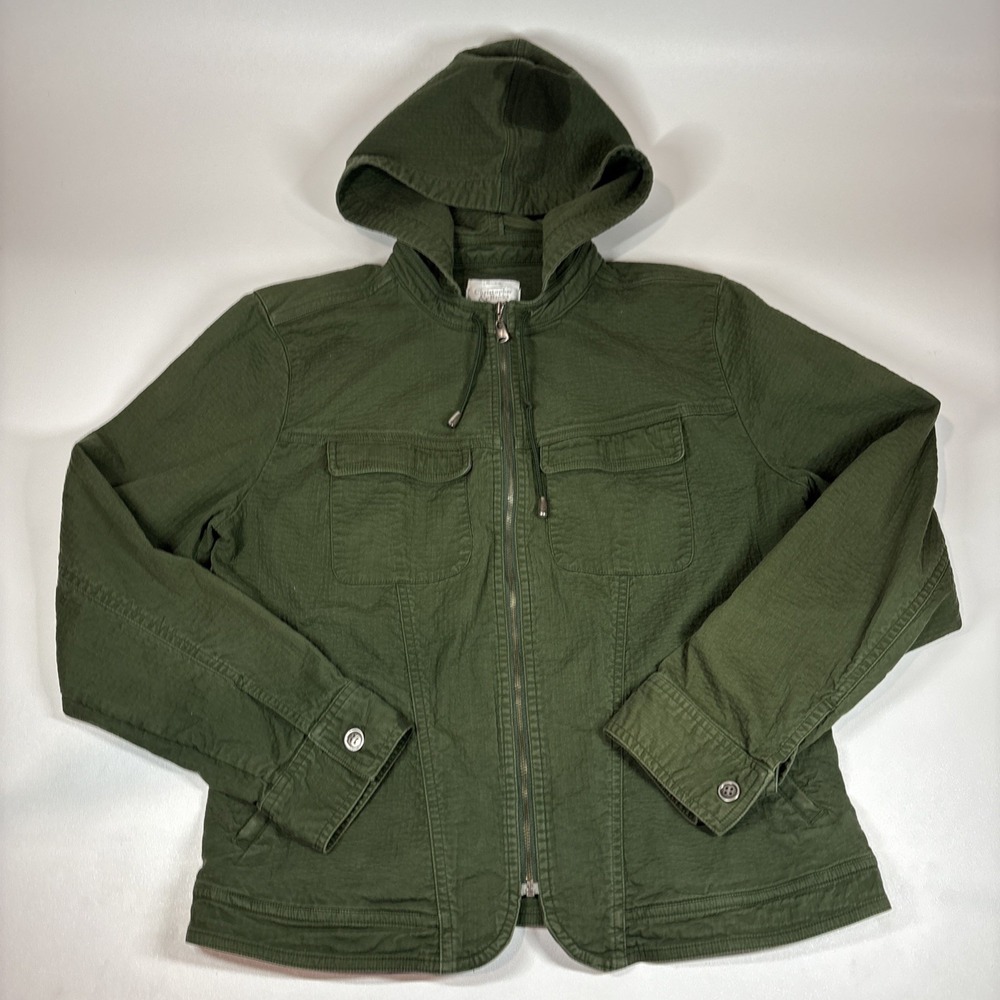 Christopher Banks Denim Jacket Womens S Green Zipper 4 Pockets Stretch